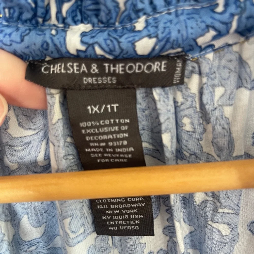 Chelsea & Theodore Size 1x Ruffle Blue & White Tiered Plus Dress Boho - Picture 3 of 7